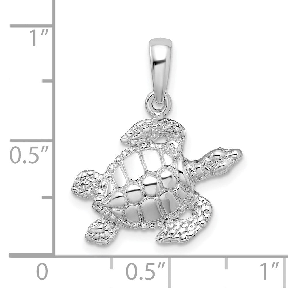 Sterling Silver Rhodium-plated Polished Large Sea Turtle Pendant