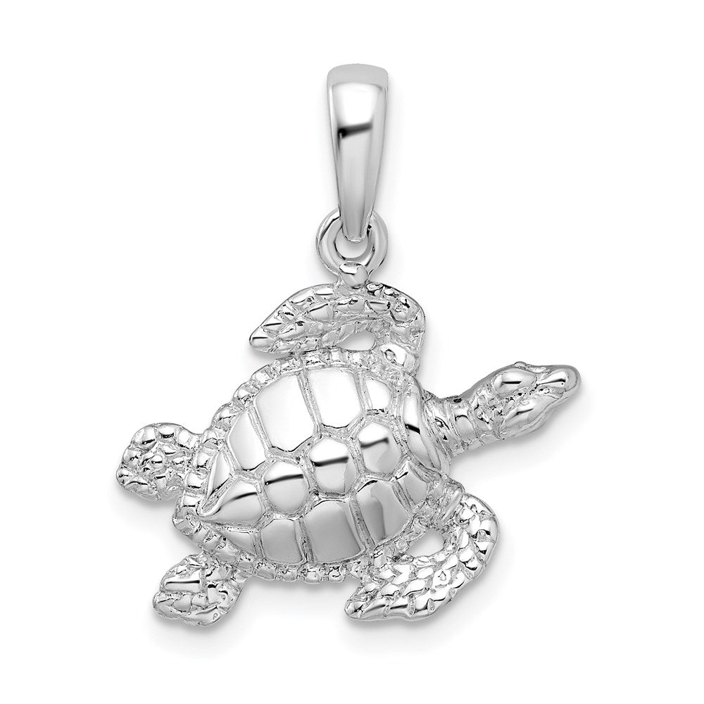 Sterling Silver Rhodium-plated Polished Large Sea Turtle Pendant