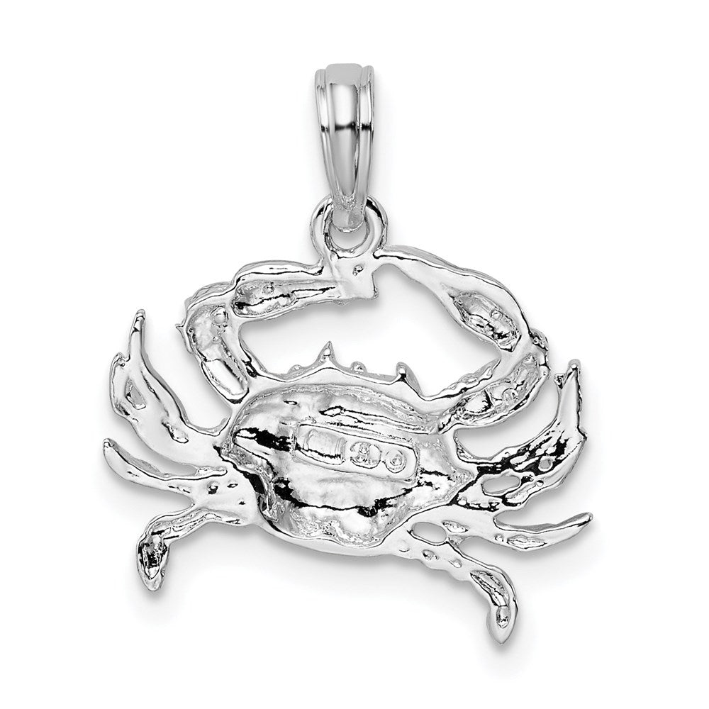 Sterling Silver Rhodium-plated Polished Blue Crab Pendant