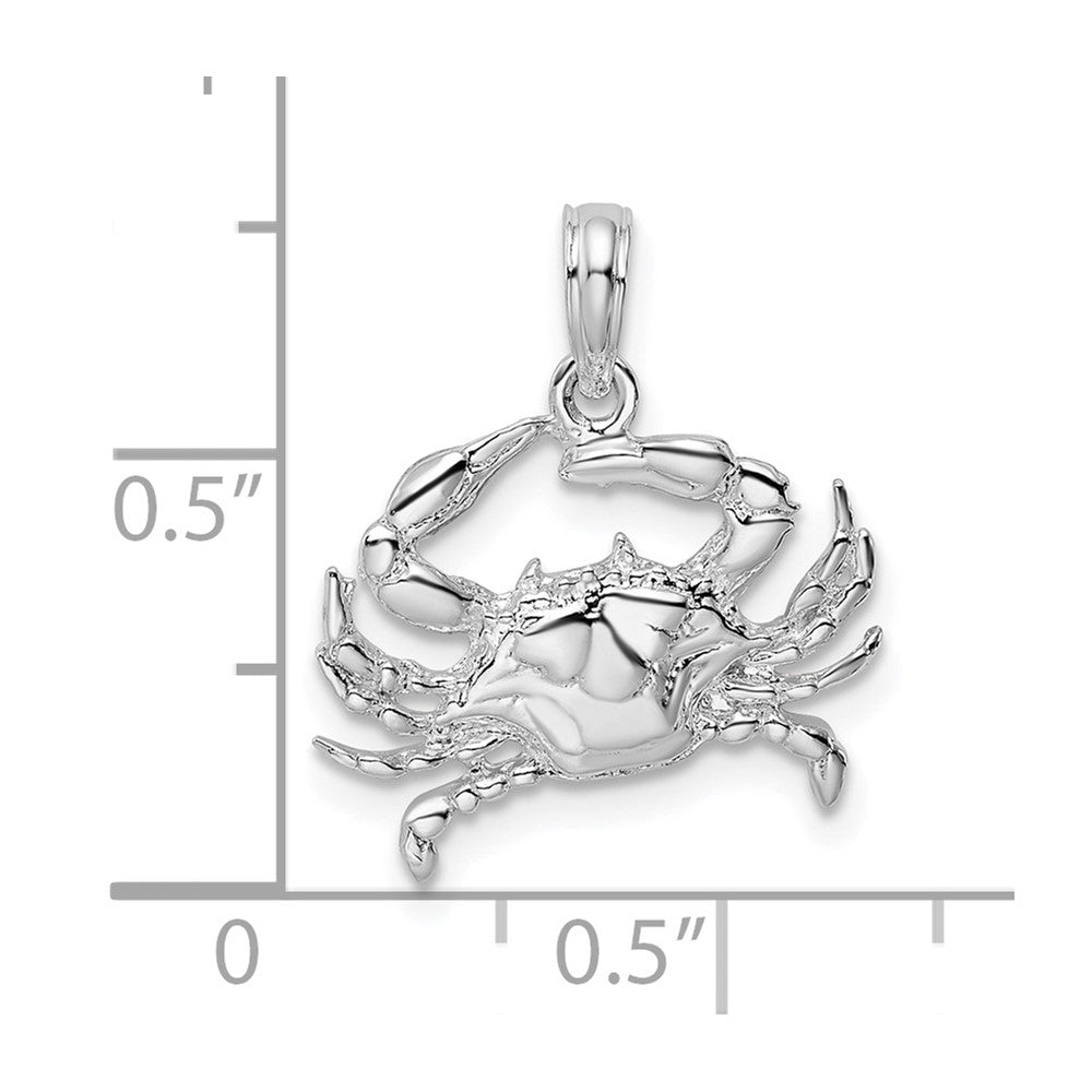 Sterling Silver Rhodium-plated Polished Blue Crab Pendant