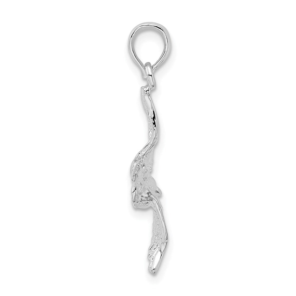 Sterling Silver Rhodium-plated Polished 3D Flying Pelican Pendant