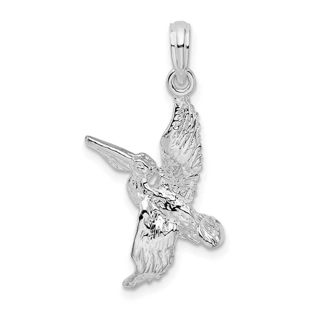 Sterling Silver Rhodium-plated Polished 3D Flying Pelican Pendant