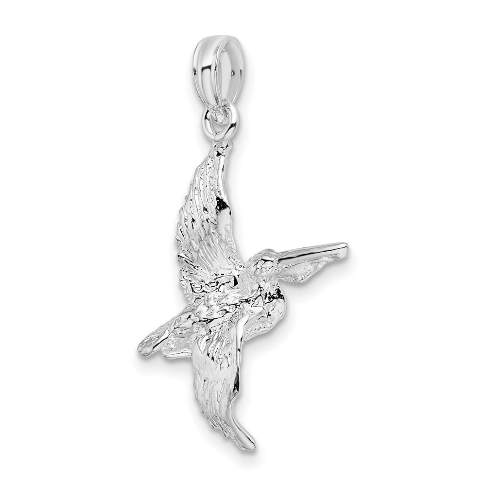 Sterling Silver Rhodium-plated Polished 3D Flying Pelican Pendant