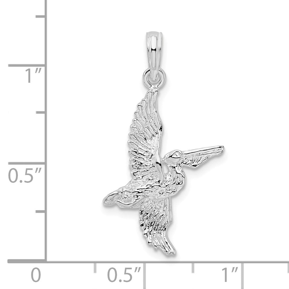 Sterling Silver Rhodium-plated Polished 3D Flying Pelican Pendant