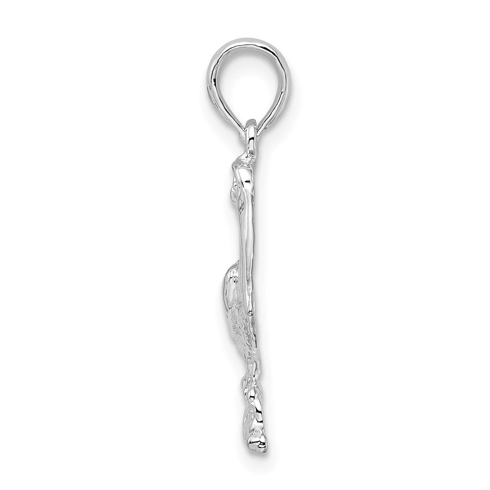 Sterling Silver Rhodium-plated Polished Standing Pelican Pendant