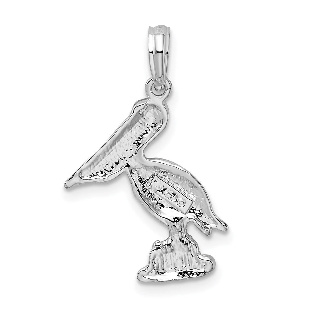 Sterling Silver Rhodium-plated Polished Standing Pelican Pendant