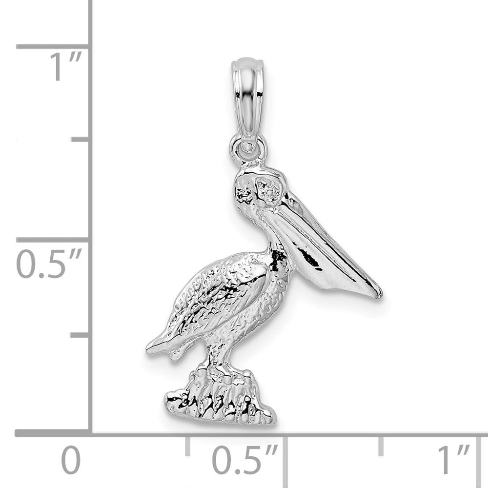 Sterling Silver Rhodium-plated Polished Standing Pelican Pendant