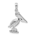 Sterling Silver Rhodium-plated Polished Standing Pelican Pendant