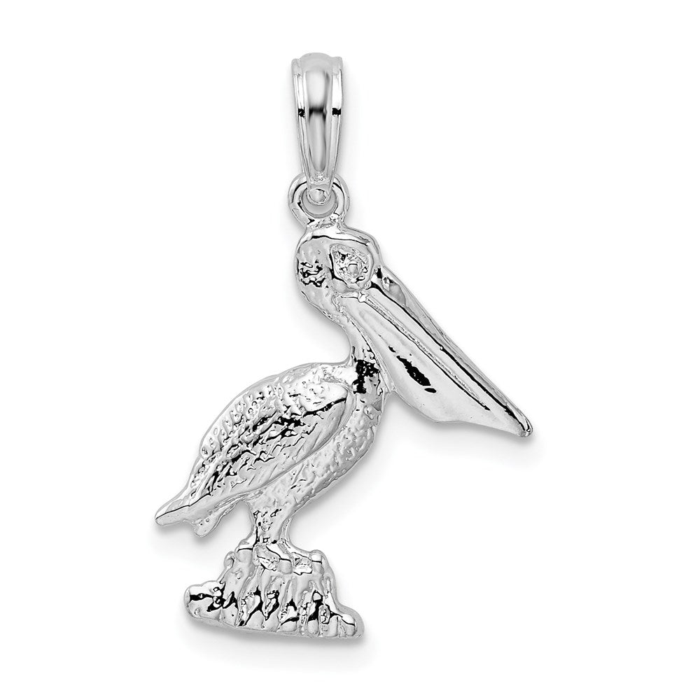 Sterling Silver Rhodium-plated Polished Standing Pelican Pendant