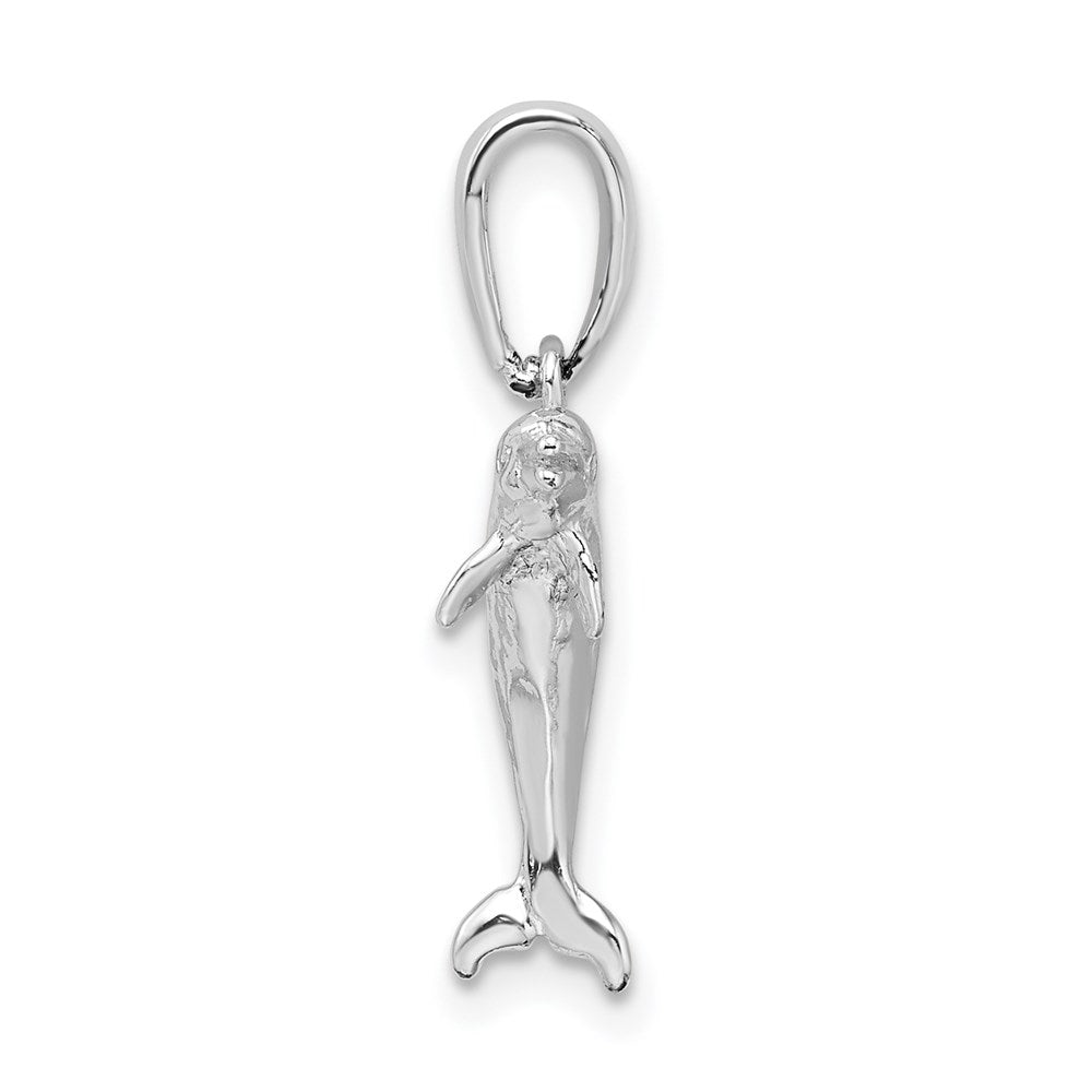 Sterling Silver Rhodium-plated Polished 3D Jumping Dolphin Pendant