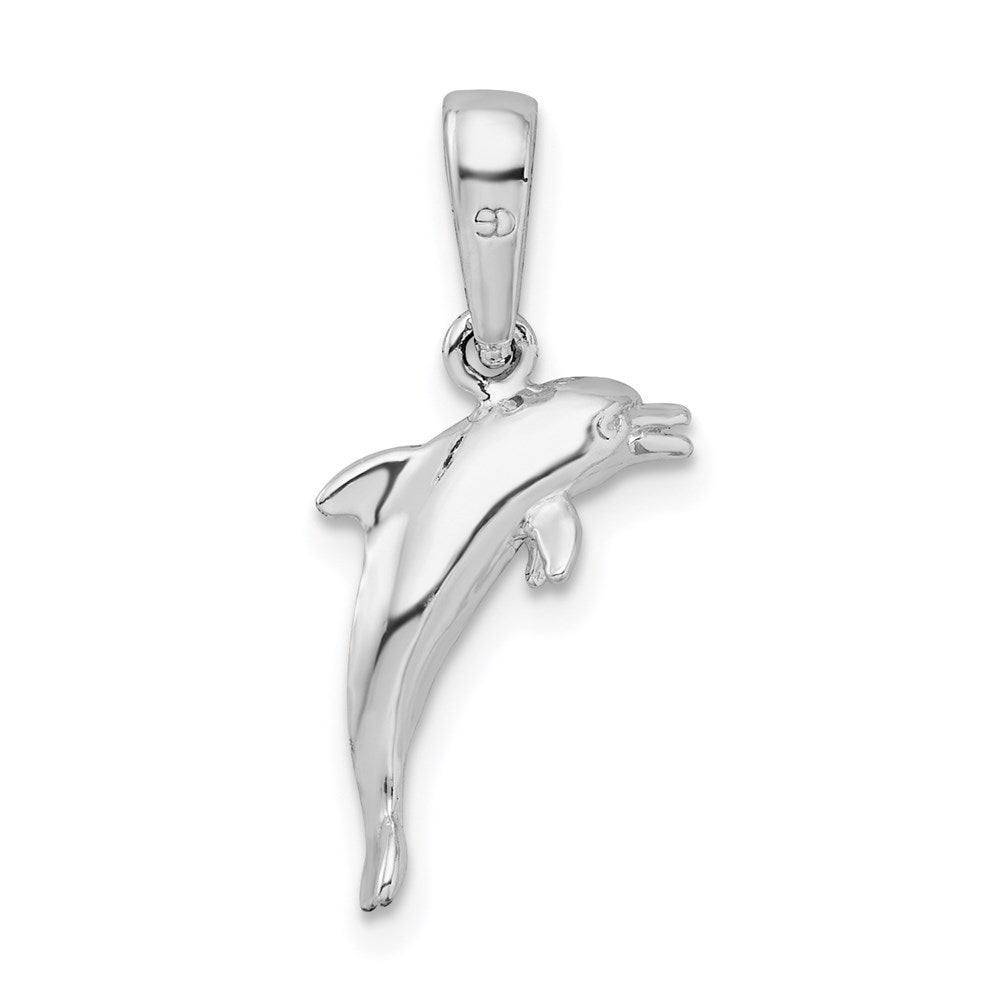 Sterling Silver Rhodium-plated Polished 3D Jumping Dolphin Pendant