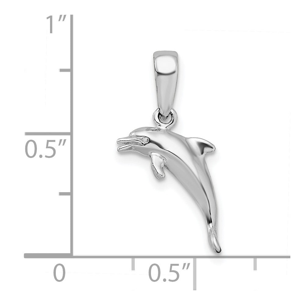 Sterling Silver Rhodium-plated Polished 3D Jumping Dolphin Pendant