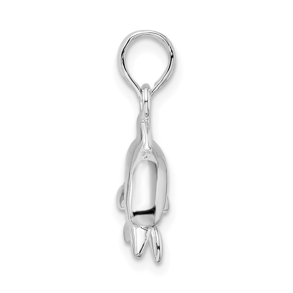 Sterling Silver Rhodium-plated Polished 3D Jumping Dolphin Pendant