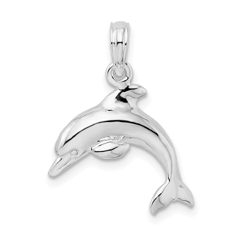 Sterling Silver Rhodium-plated Polished 3D Jumping Dolphin Pendant