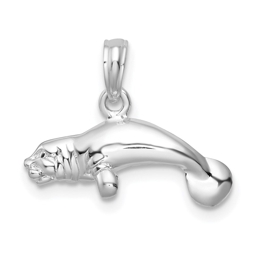 Sterling Silver Rhodium-plated Polished 3D Manatee Pendant