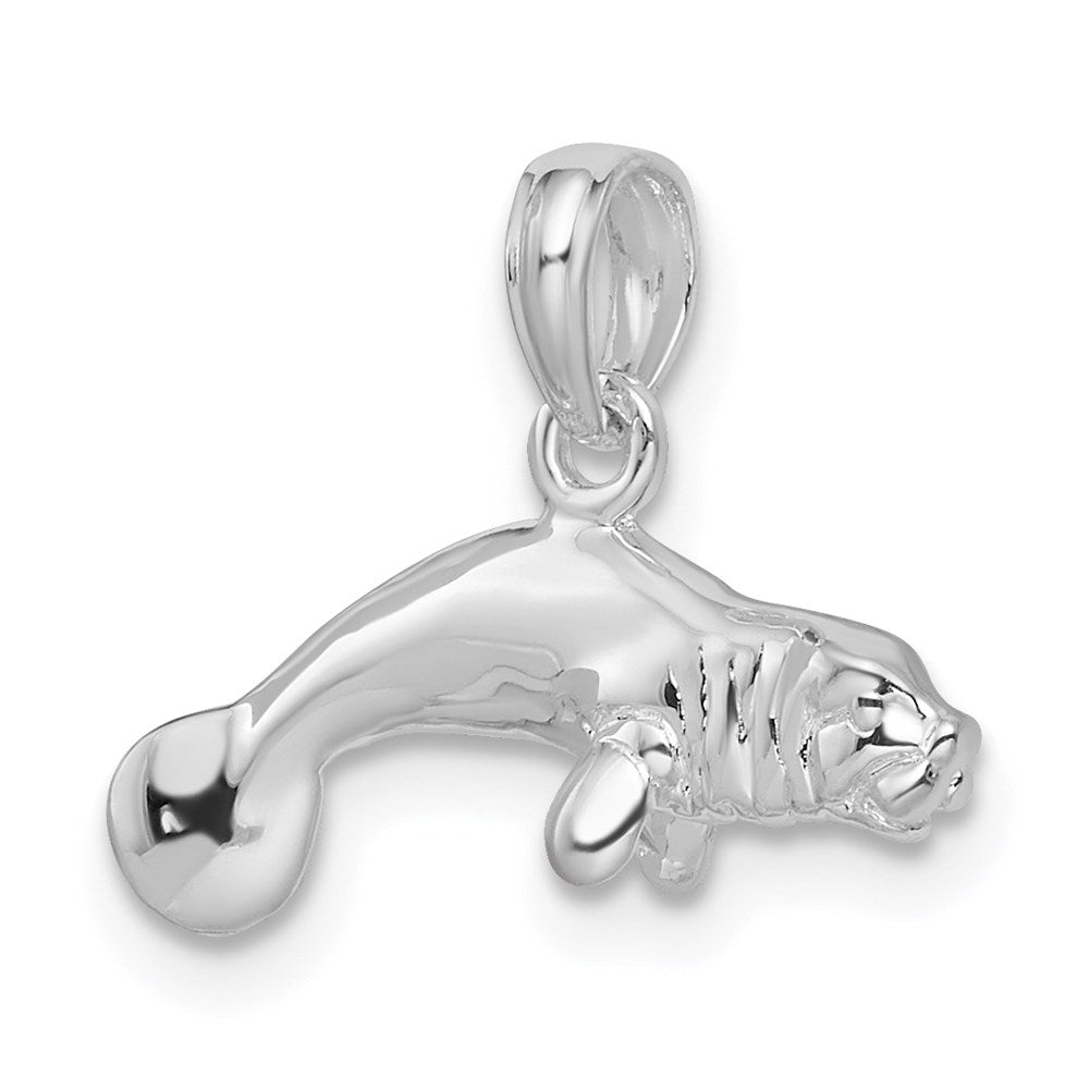 Sterling Silver Rhodium-plated Polished 3D Manatee Pendant