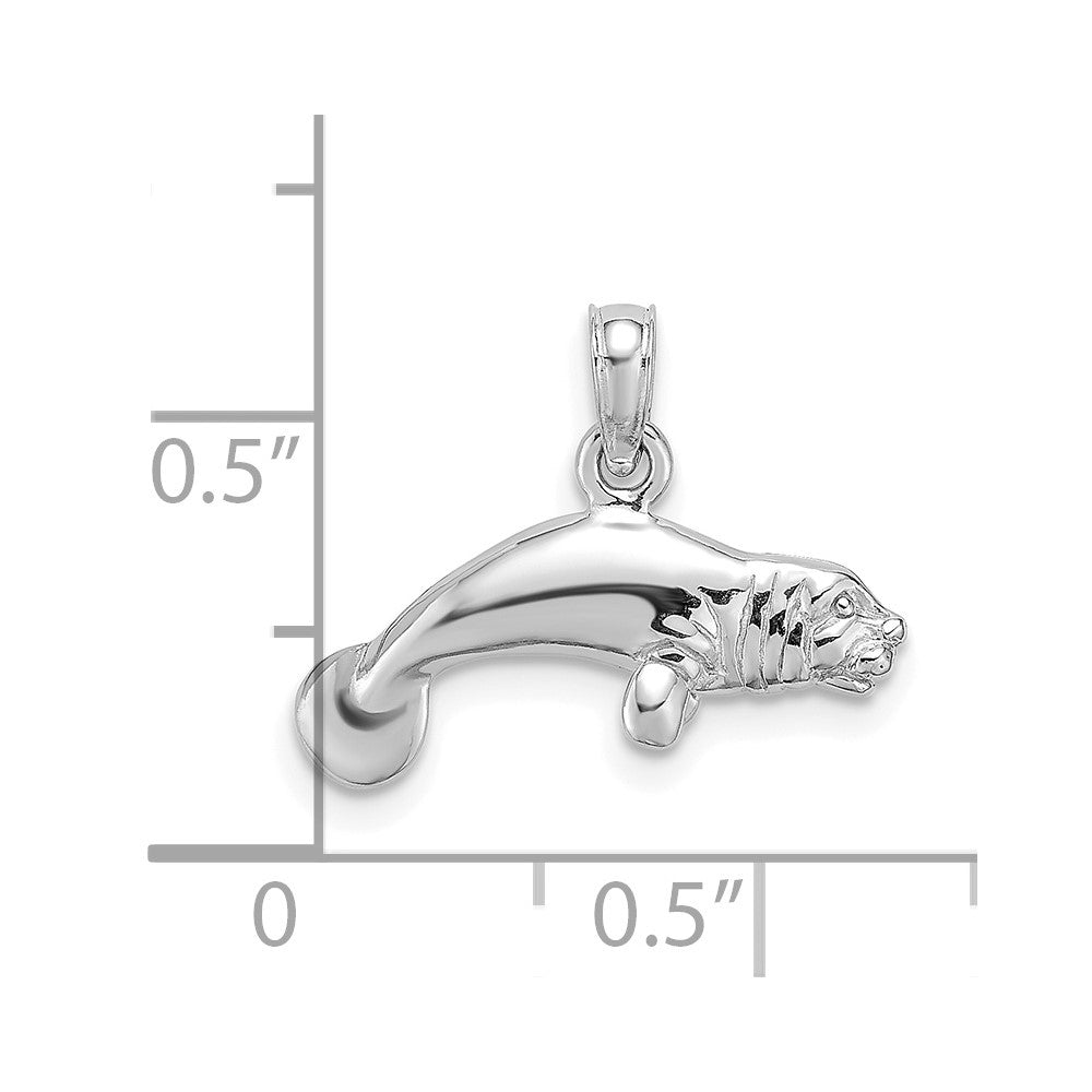 Sterling Silver Rhodium-plated Polished 3D Manatee Pendant