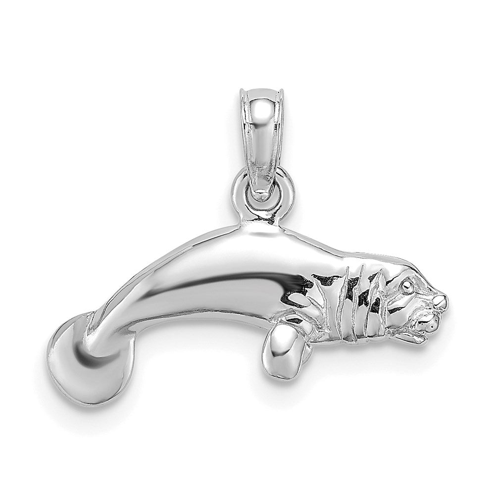 Sterling Silver Rhodium-plated Polished 3D Manatee Pendant