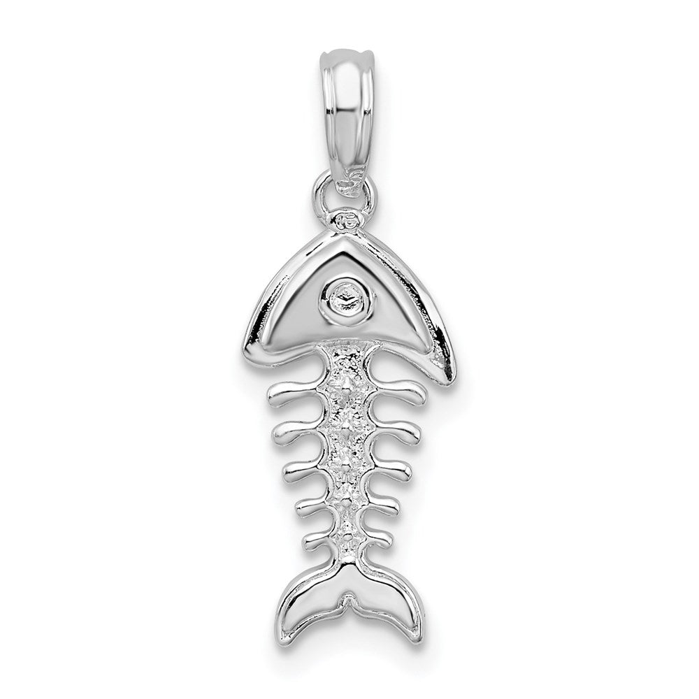 Sterling Silver Rhodium-plated Polished 3D Fishbone Pendant