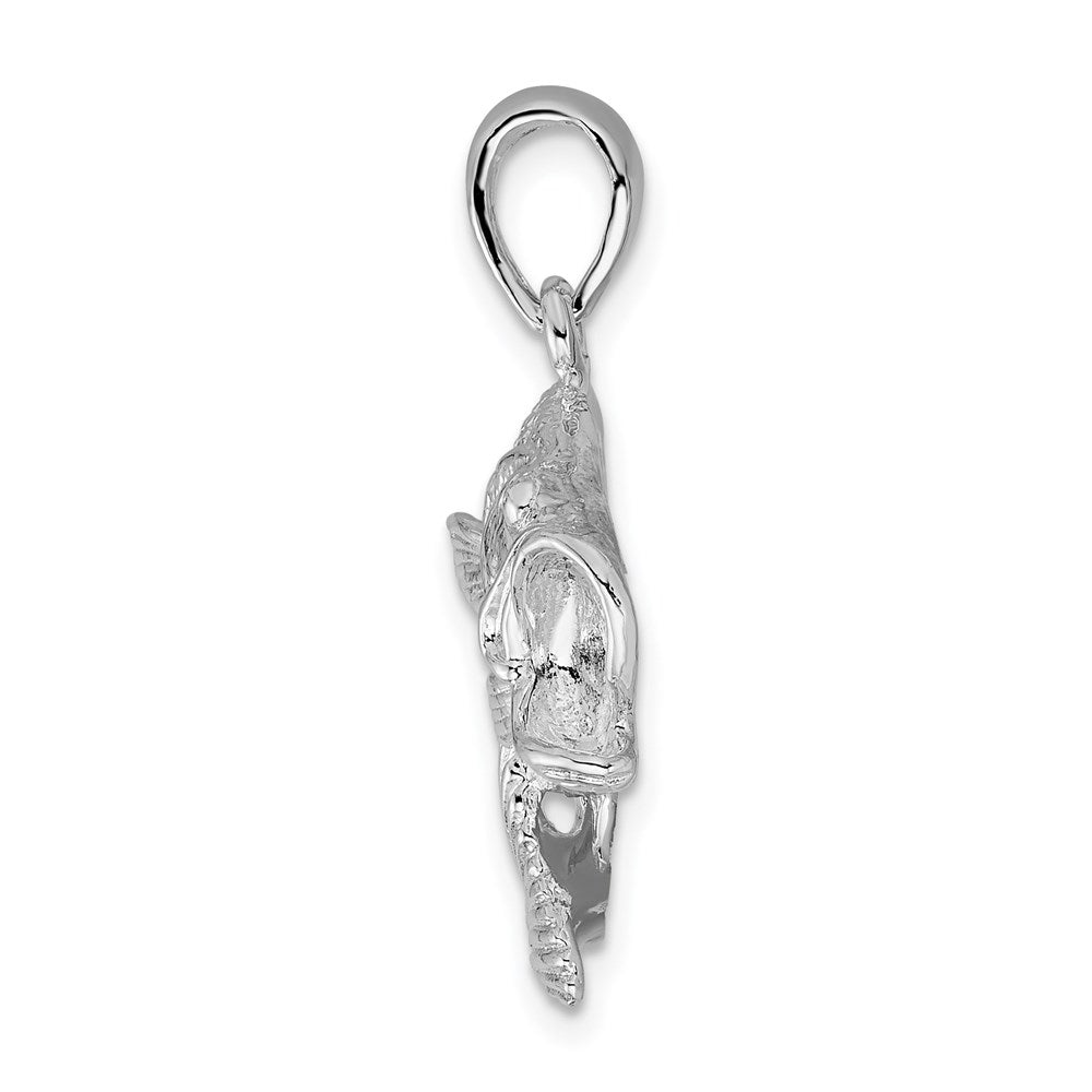 Sterling Silver Rhodium-plated Polished Jumping Bass Fish Pendant