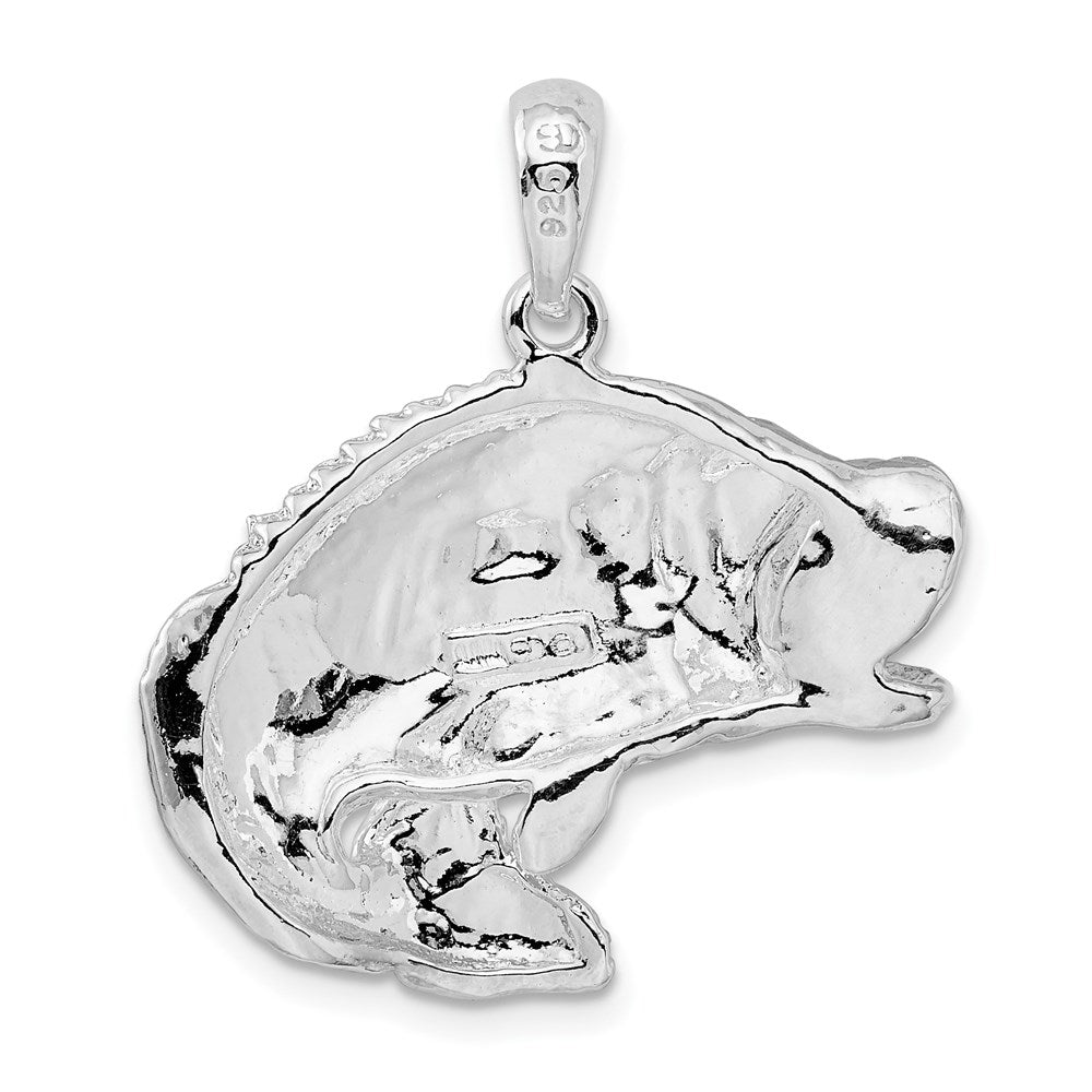 Sterling Silver Rhodium-plated Polished Jumping Bass Fish Pendant