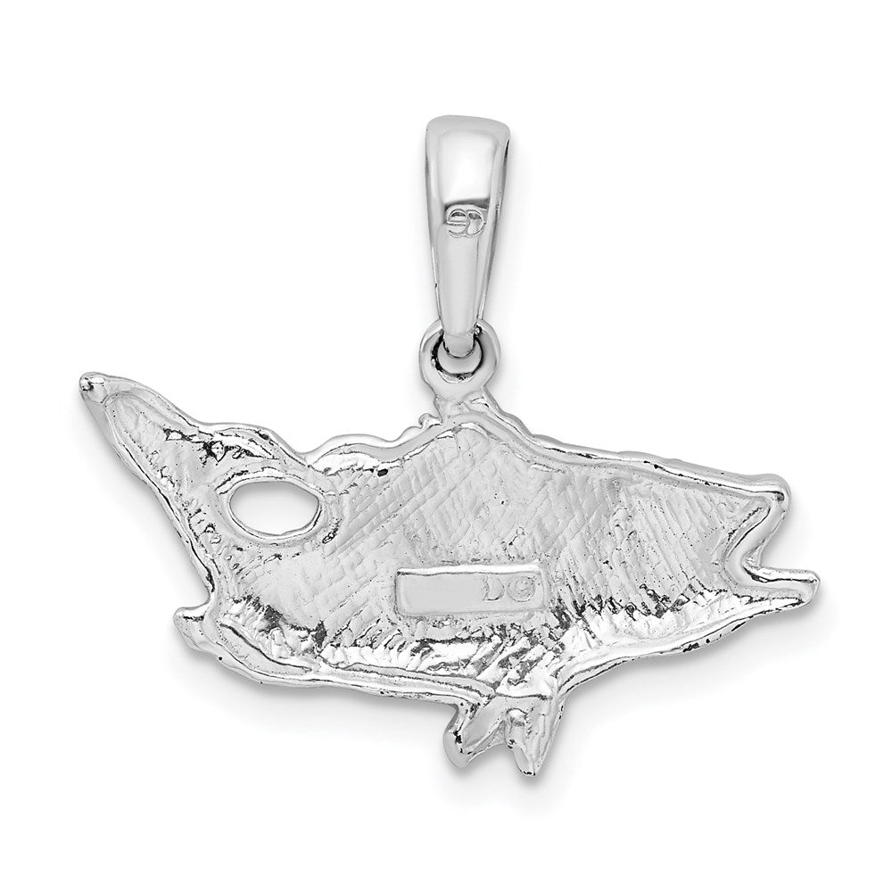 Sterling Silver Rhodium-plated Polished Open Mouth Bass Fish Pendant