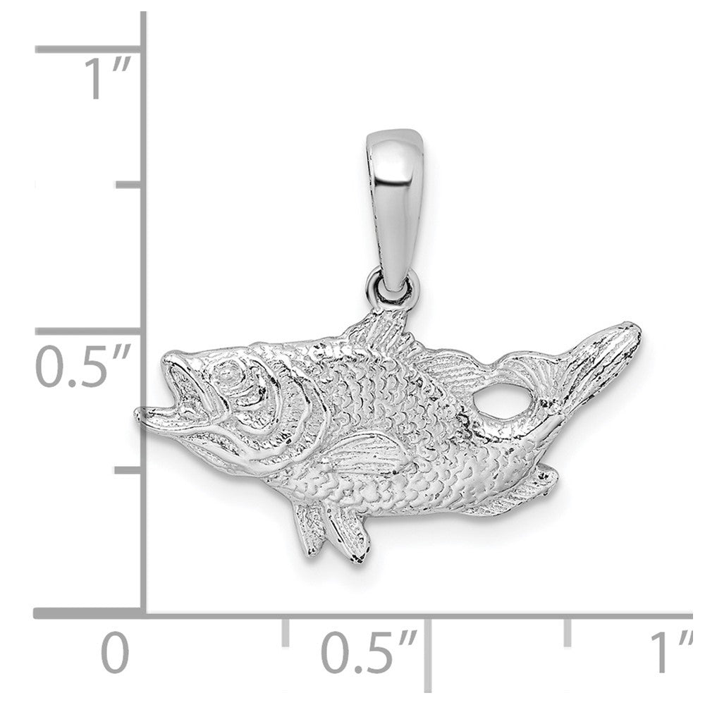 Sterling Silver Rhodium-plated Polished Open Mouth Bass Fish Pendant