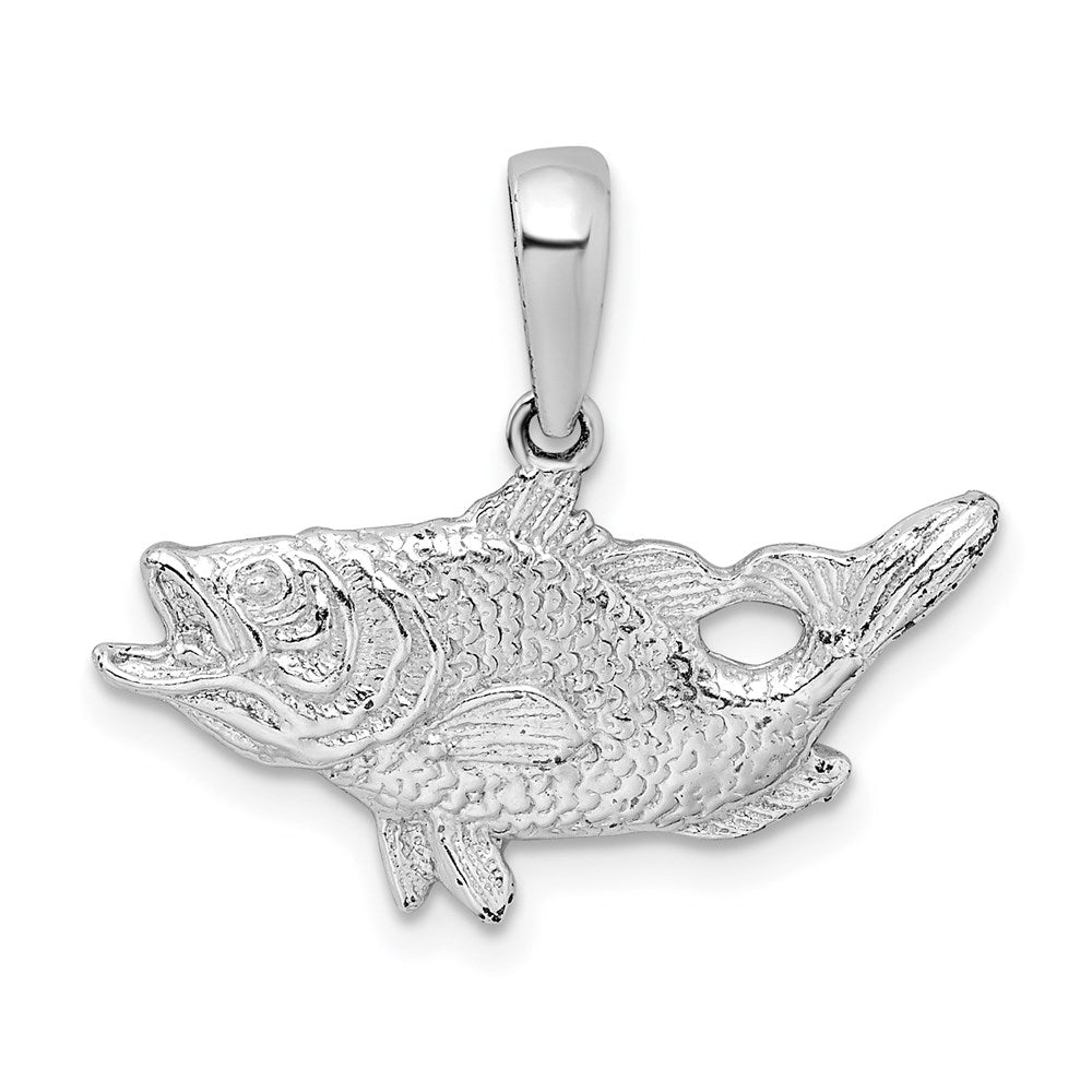 Sterling Silver Rhodium-plated Polished Open Mouth Bass Fish Pendant