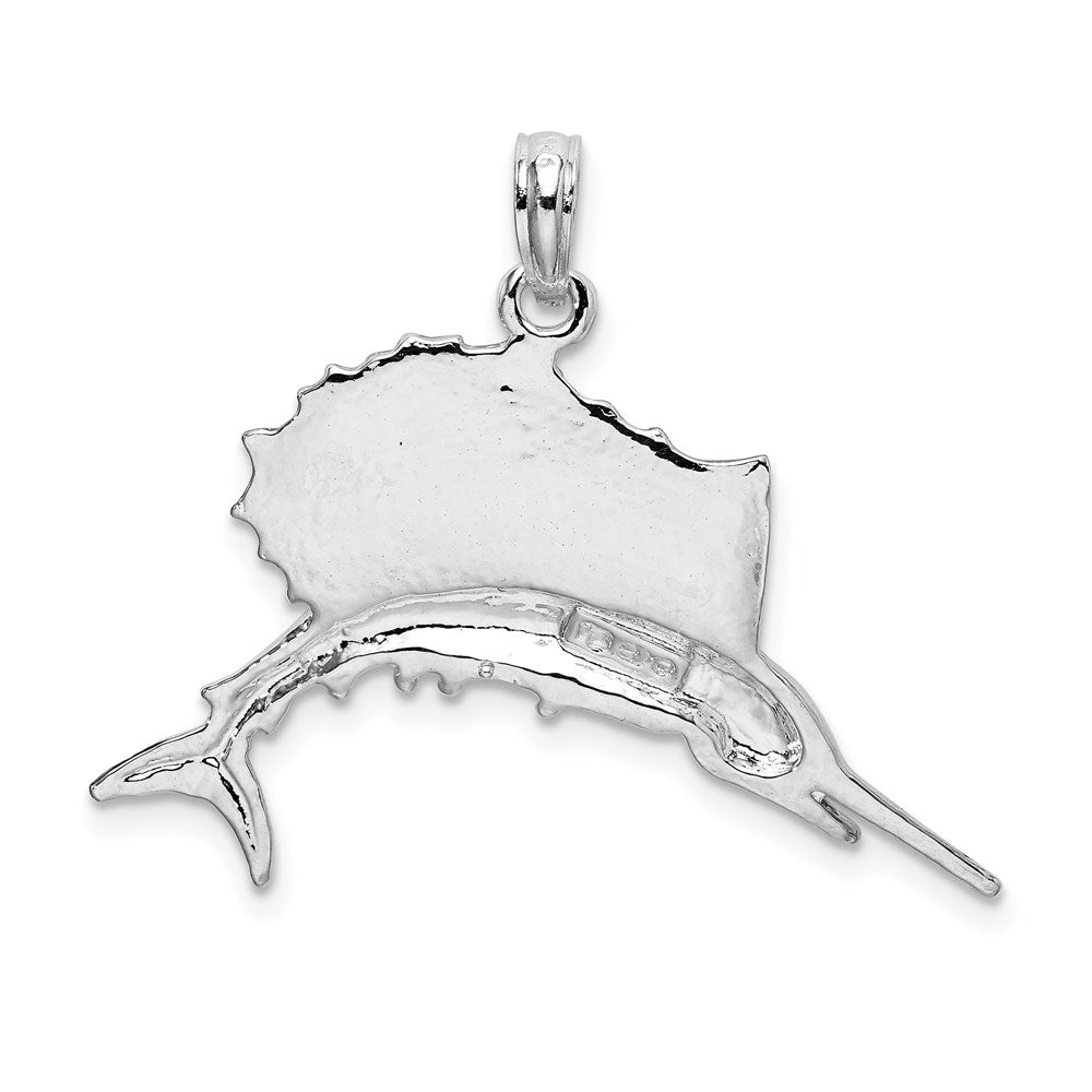 Sterling Silver Rhodium-plated Polished Sailfish Pendant