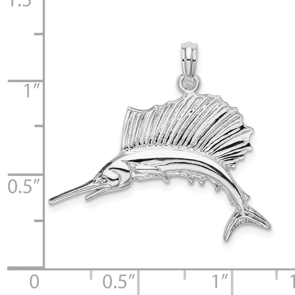 Sterling Silver Rhodium-plated Polished Sailfish Pendant