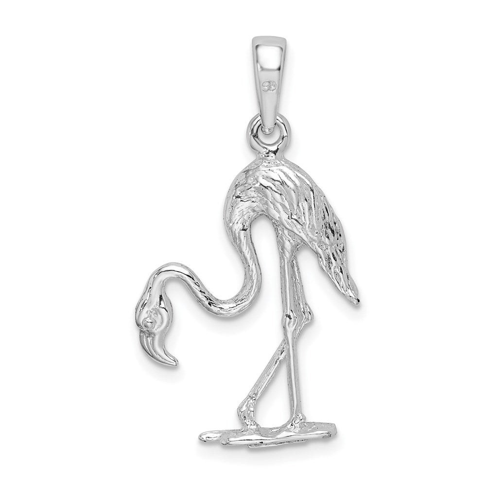 Sterling Silver Rhodium-plated Polished 3D Flamingo Pendant