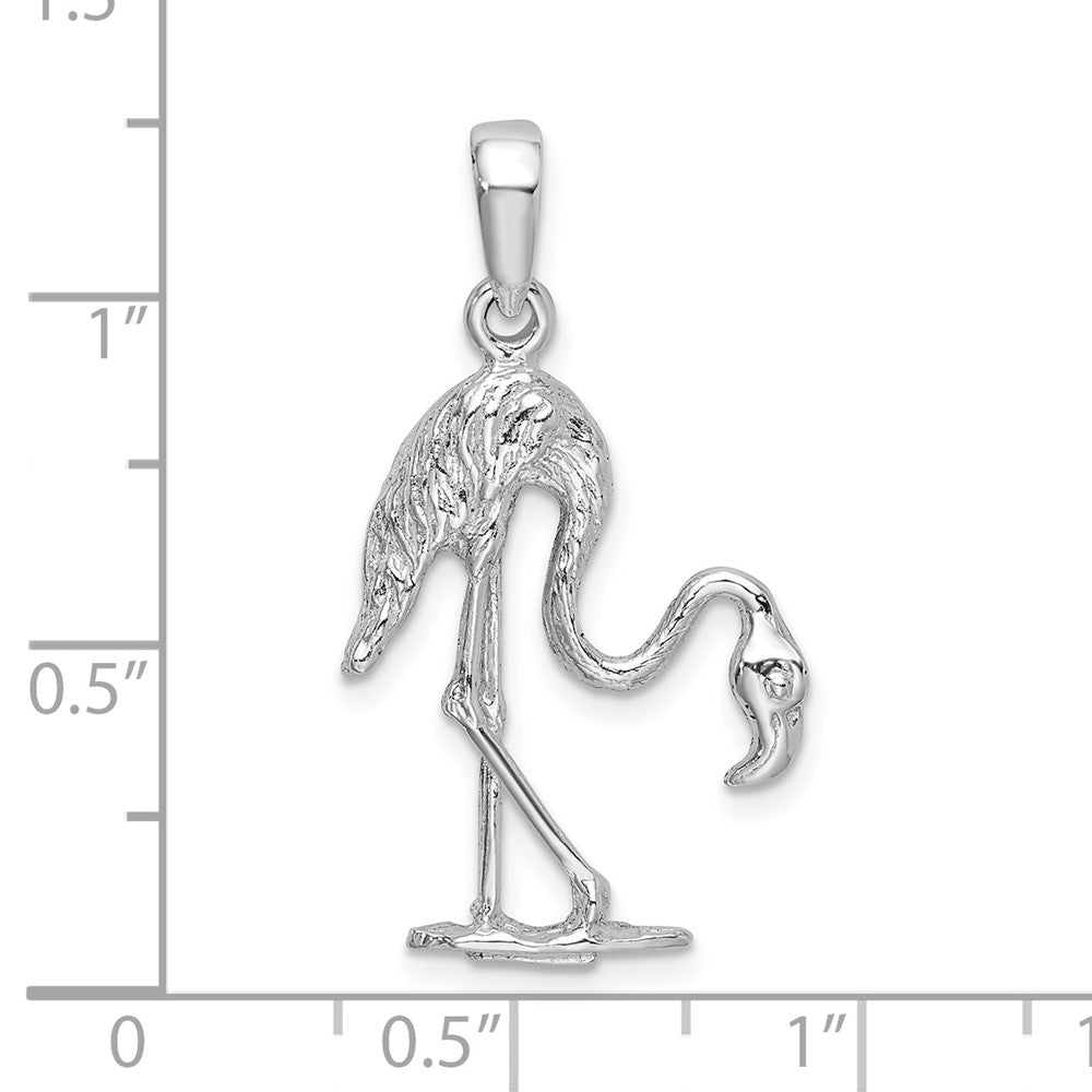 Sterling Silver Rhodium-plated Polished 3D Flamingo Pendant
