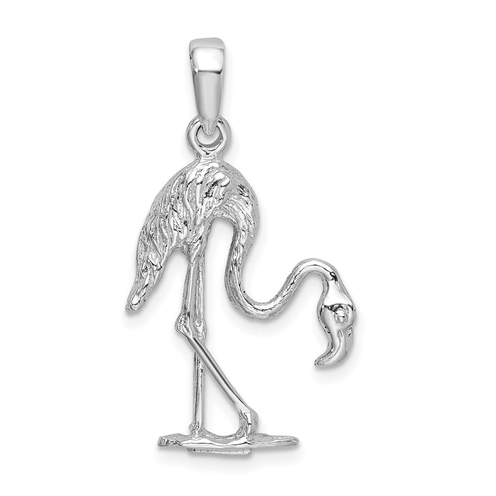 Sterling Silver Rhodium-plated Polished 3D Flamingo Pendant