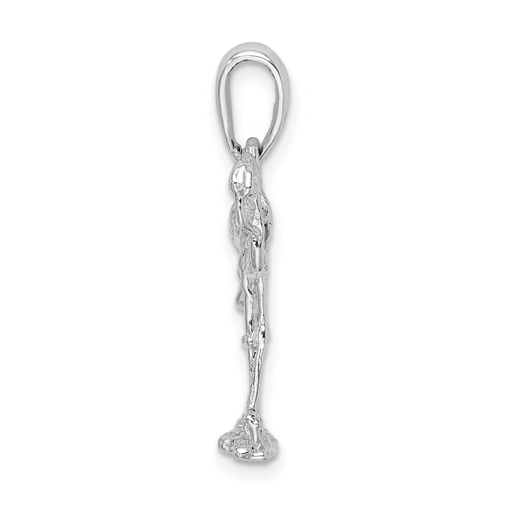 Sterling Silver Rhodium-plated Polished 3D Flamingo Pendant