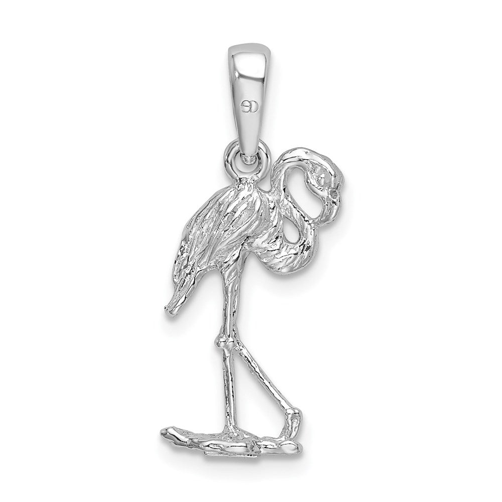 Sterling Silver Rhodium-plated Polished 3D Flamingo Pendant