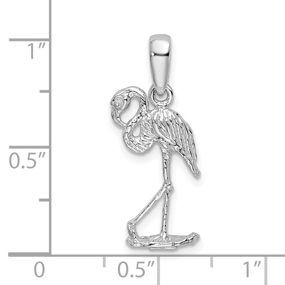 Sterling Silver Rhodium-plated Polished 3D Flamingo Pendant