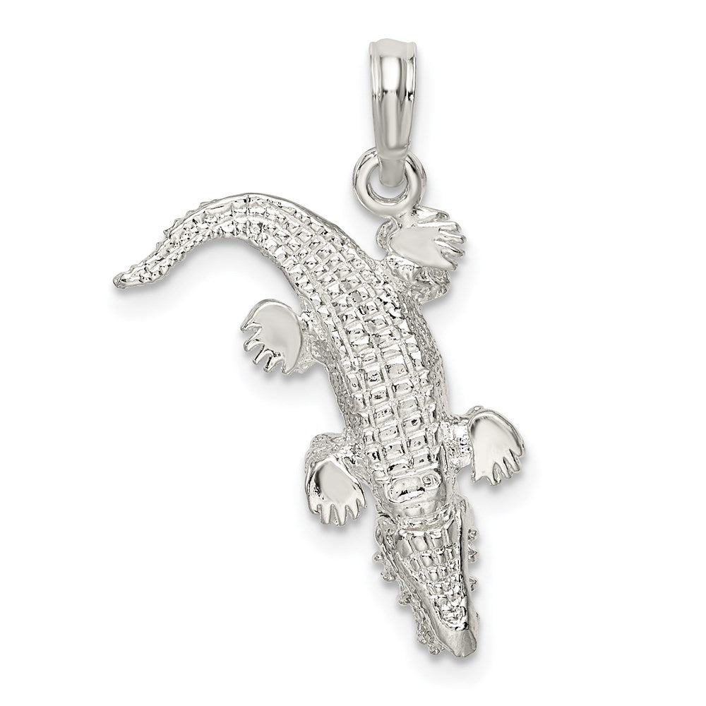 Sterling Silver Rhodium-plated Polished 3D Alligator Pendant