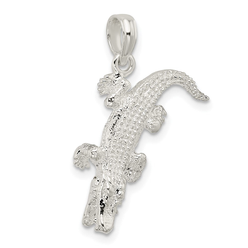 Sterling Silver Rhodium-plated Polished 3D Alligator Pendant
