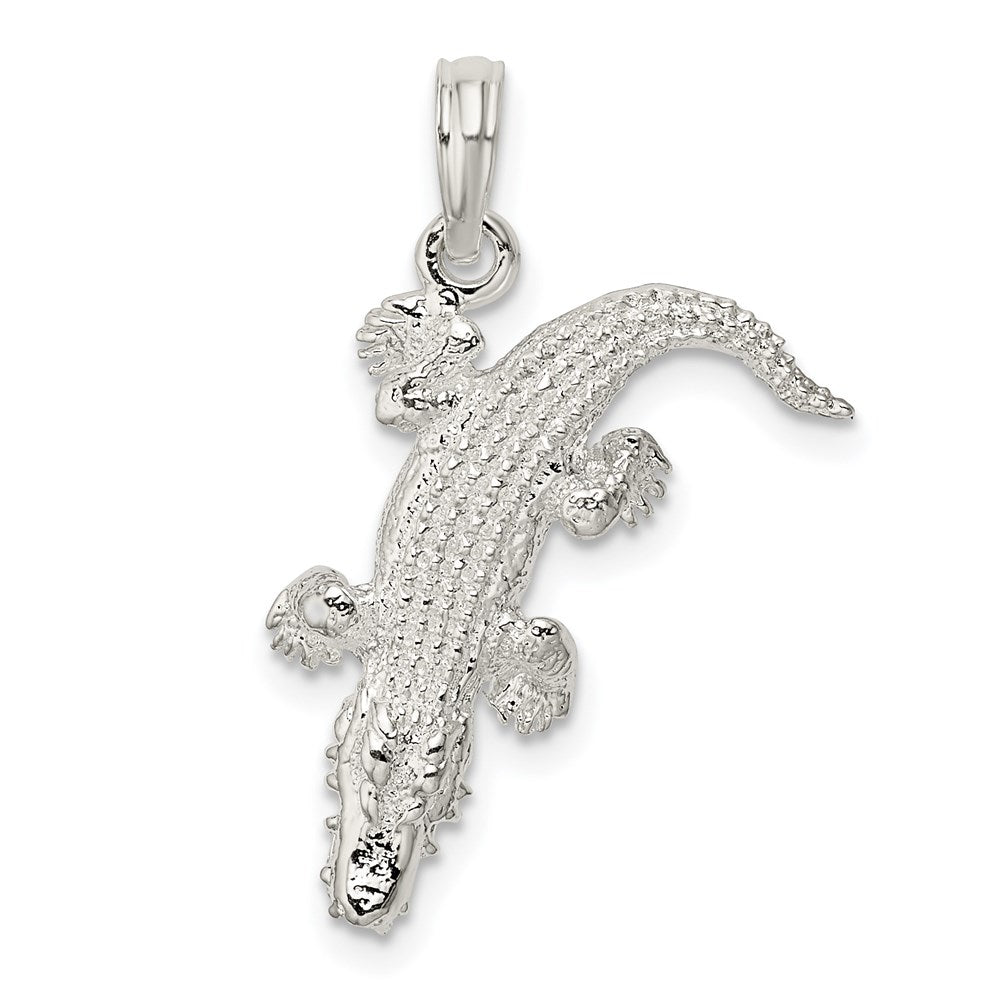 Sterling Silver Rhodium-plated Polished 3D Alligator Pendant