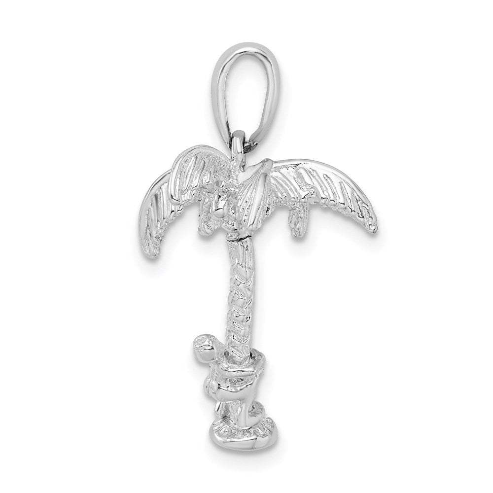 Sterling Silver Rhodium-plated 3D Palm Tree w/Moving Climber Pendant