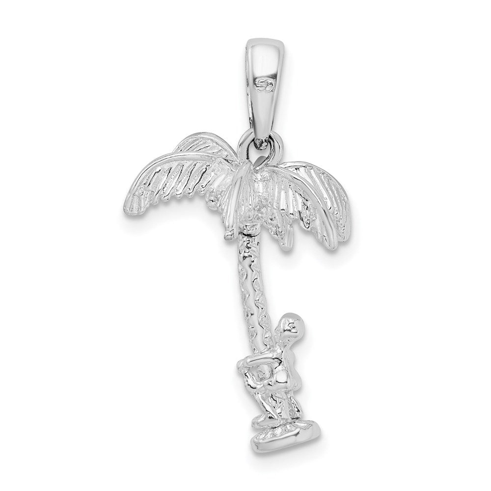 Sterling Silver Rhodium-plated 3D Palm Tree w/Moving Climber Pendant
