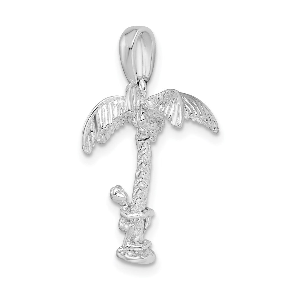 Sterling Silver Rhodium-plated 3D Palm Tree w/Moving Climber Pendant