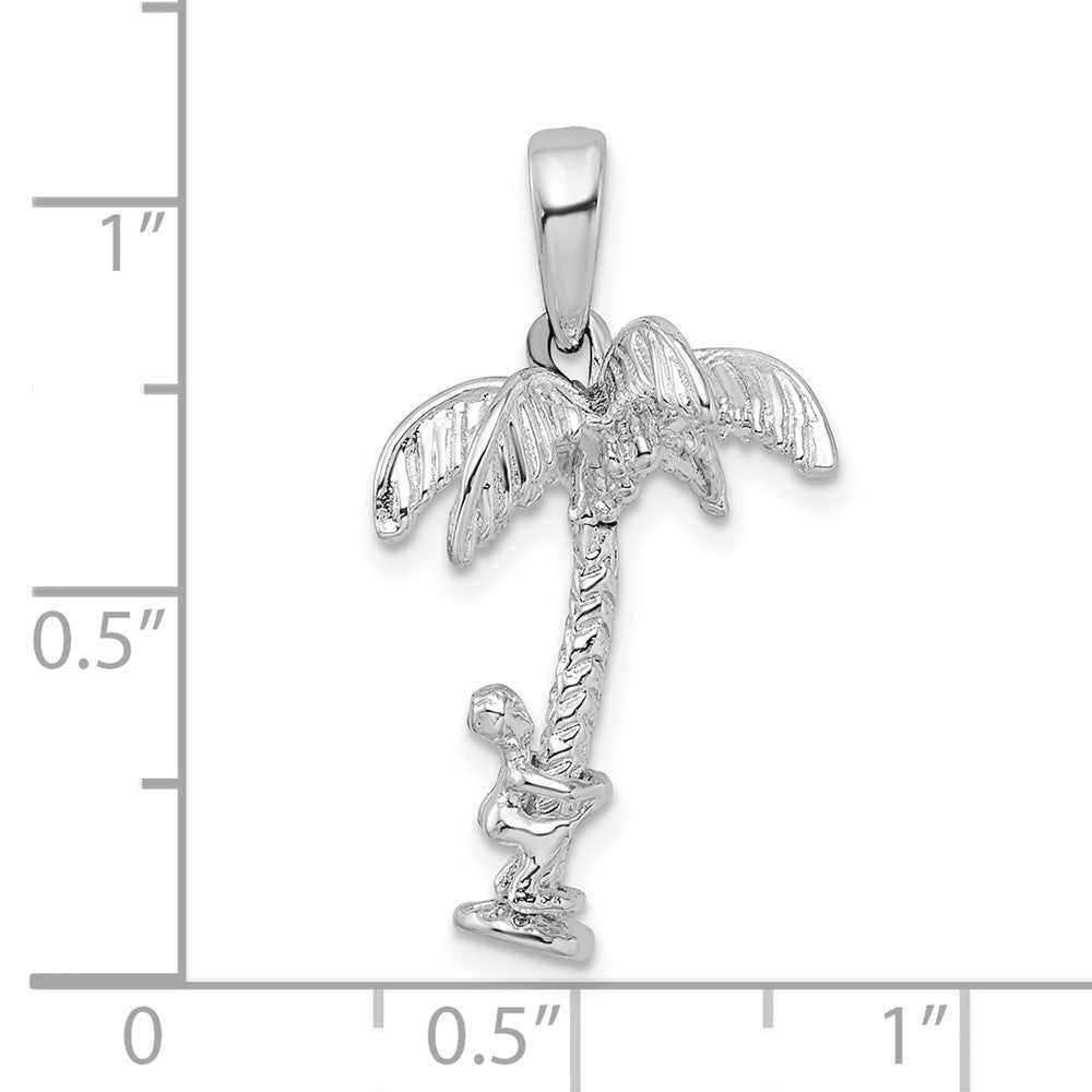 Sterling Silver Rhodium-plated 3D Palm Tree w/Moving Climber Pendant