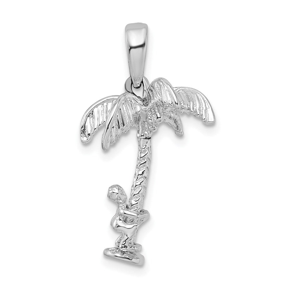 Sterling Silver Rhodium-plated 3D Palm Tree w/Moving Climber Pendant