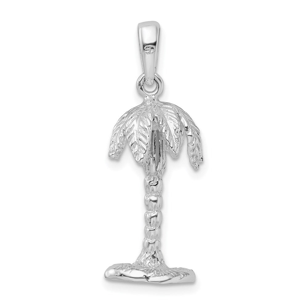 Sterling Silver Rhodium-plated Polished/Textured 3D Palm Tree Pendant