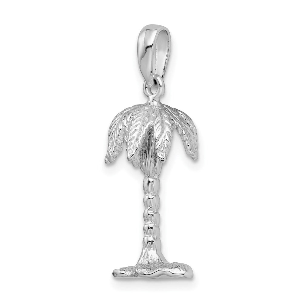 Sterling Silver Rhodium-plated Polished/Textured 3D Palm Tree Pendant