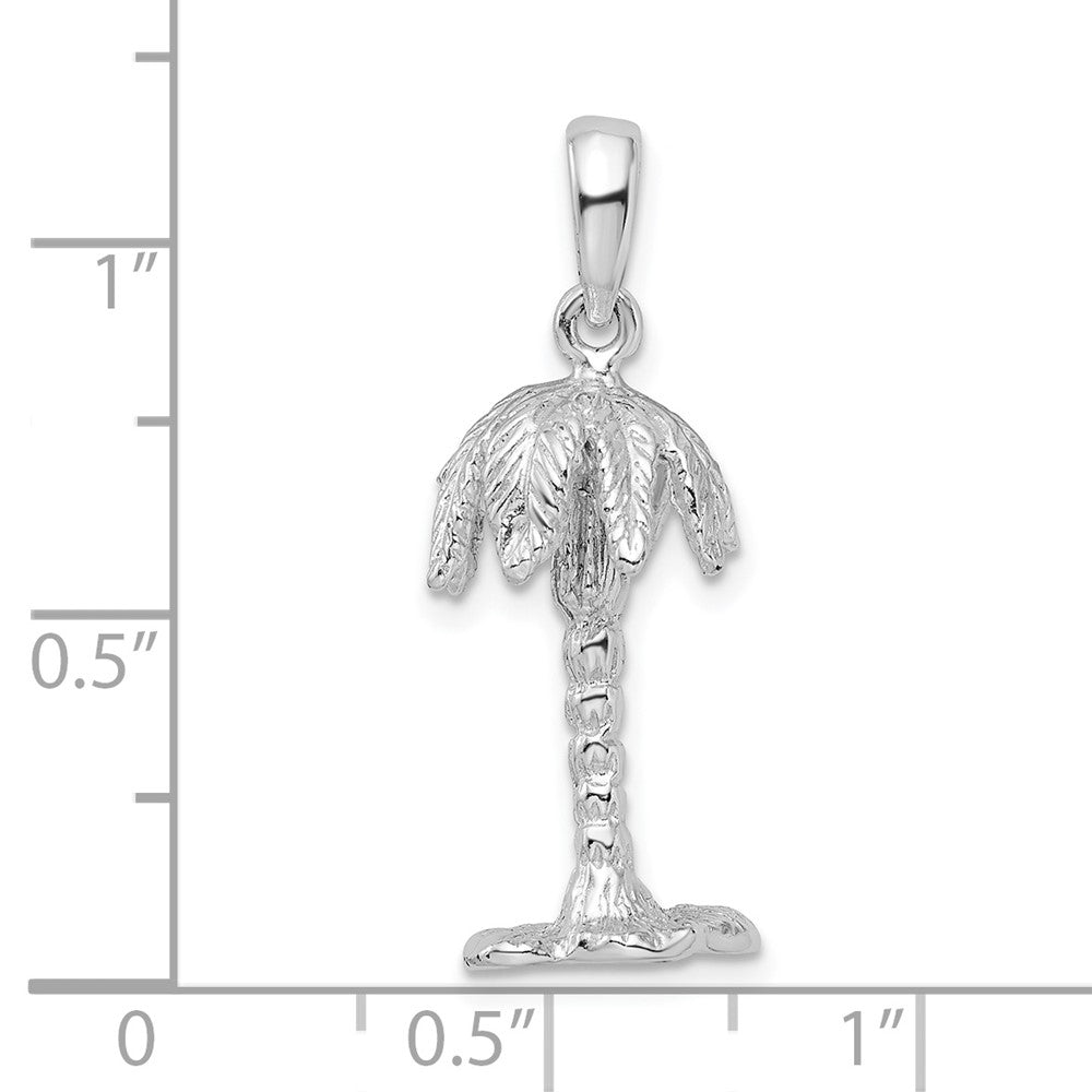 Sterling Silver Rhodium-plated Polished/Textured 3D Palm Tree Pendant