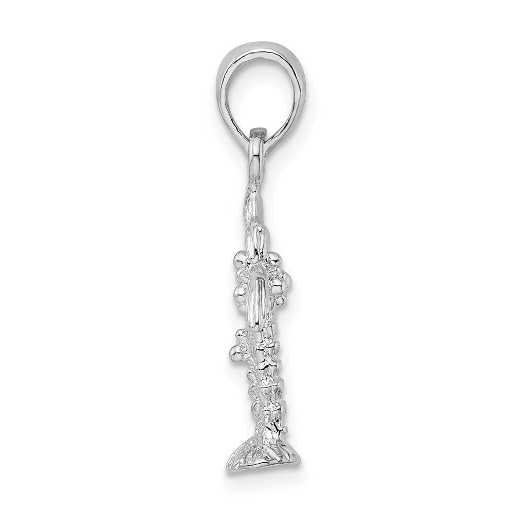 Sterling Silver Rhod-plated Polished/Textured 3D Two Palm Trees Pendant