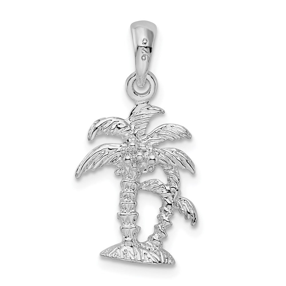 Sterling Silver Rhod-plated Polished/Textured 3D Two Palm Trees Pendant