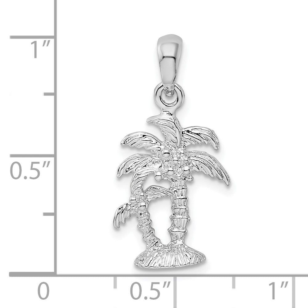 Sterling Silver Rhod-plated Polished/Textured 3D Two Palm Trees Pendant